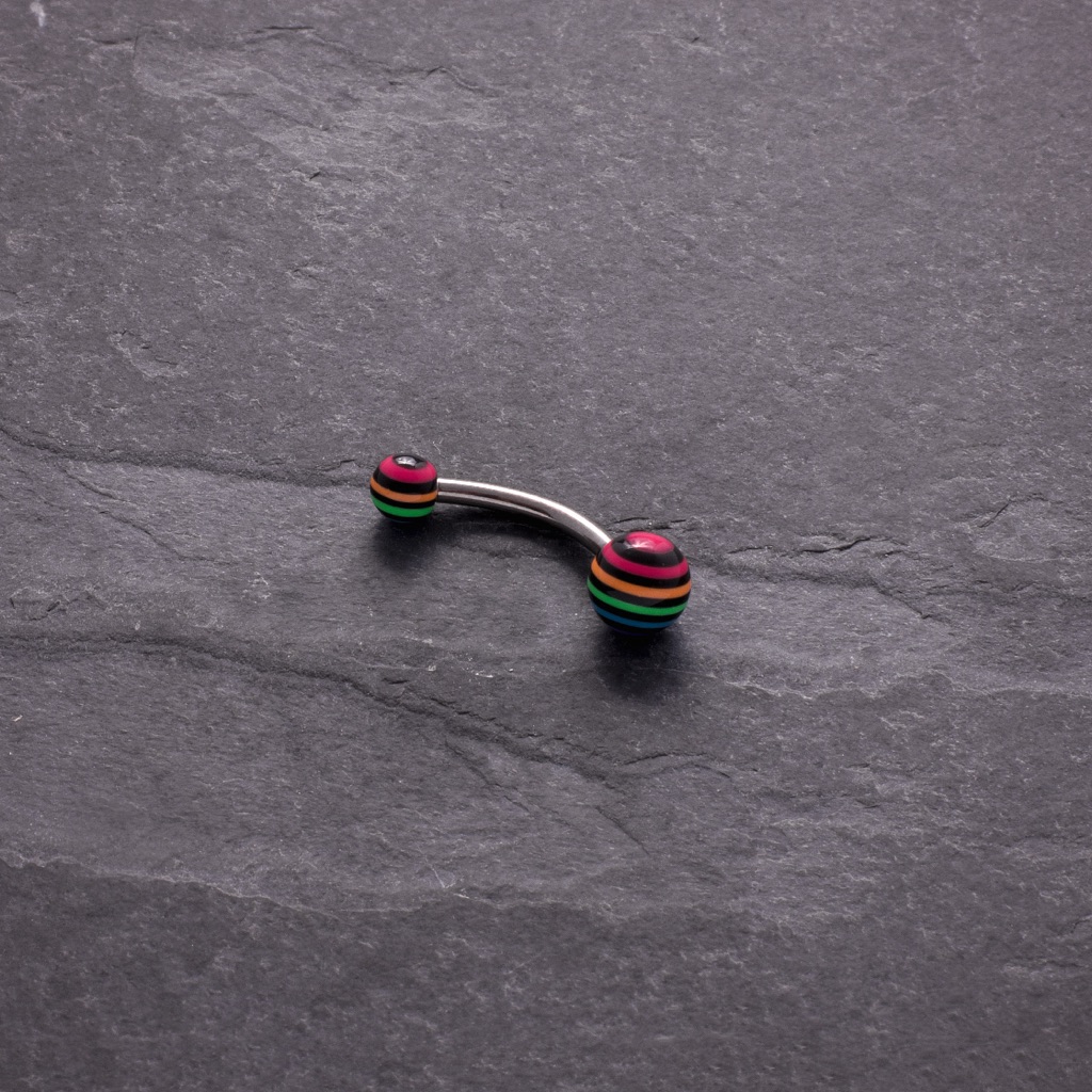 Surgical Grade Stainless Steel Naval Barbell With Rainbow Pride Balls Design